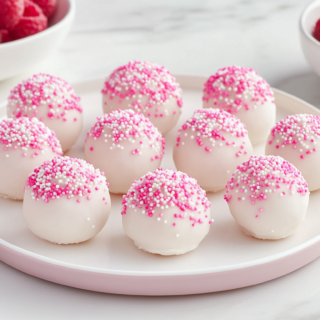 White chocolate raspberry cheesecake balls