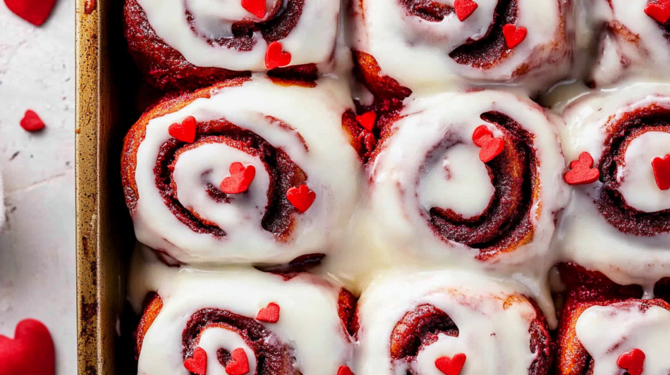 Red Velvet Cinnamon Rolls with Cream Cheese Frosting