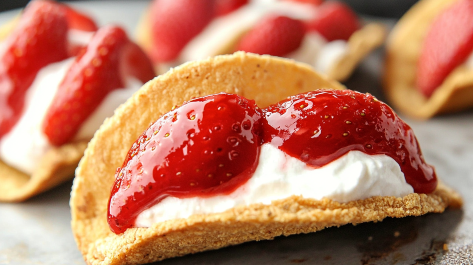 mini strawberry cheesecake tacos